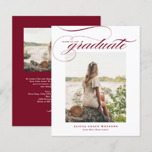 Burgundy Elegant Calligraphy Graduation Invitation