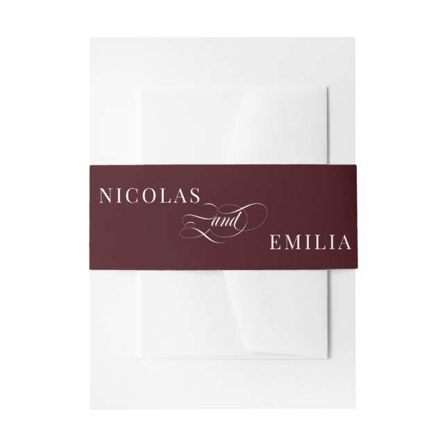 Burgundy Elegant Calligraphy Wedding Invitation Belly Band (Front Example)
