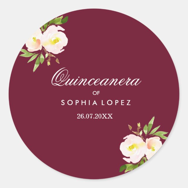 Burgundy Elegant Floral Quinceanera Sticker (Front)