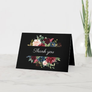 Burgundy Elegant Floral Watercolor Thank You Card