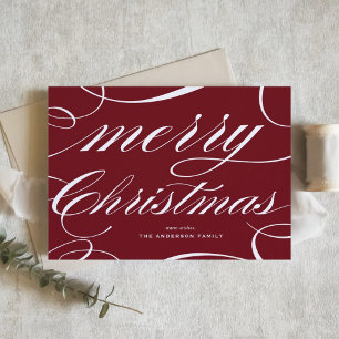 Burgundy Elegant Flourish Script Merry Christmas Holiday Card