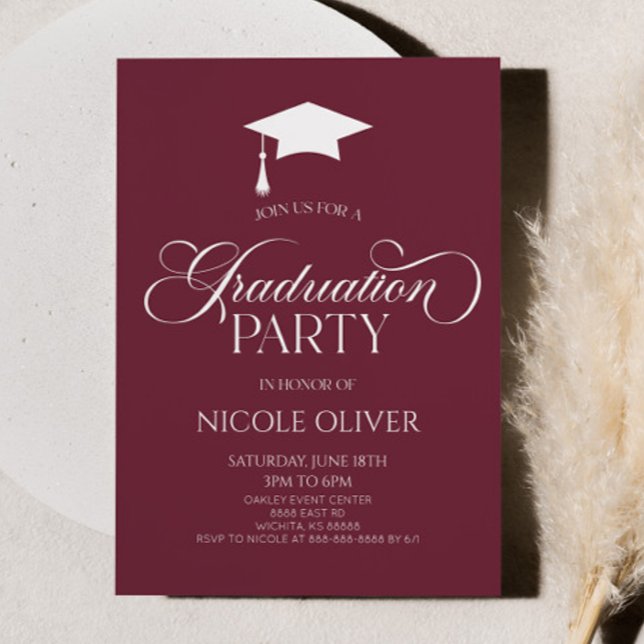 Burgundy Elegant Minimal Minimalist Graduation Invitation (Creator Uploaded)