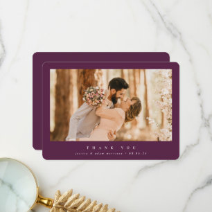 Burgundy Elegant Minimal Single Photo Wedding Thank You Card