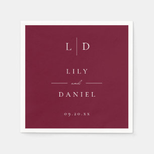 Burgundy Elegant Minimalist Monogram Wedding Napkin