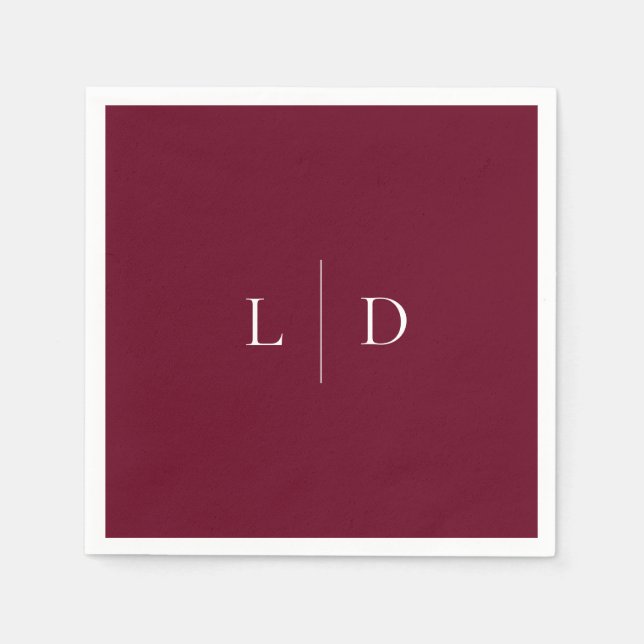 Burgundy Elegant Minimalist Monogram Wedding Napkin (Front)