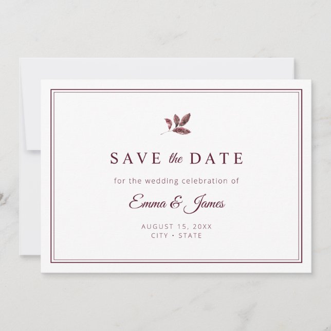 Burgundy Elegant Minimalist Wedding Save The Date (Front)