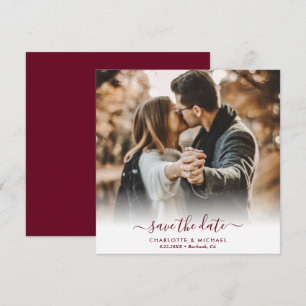 Burgundy Elegant Modern Script Wedding Photo Announcement