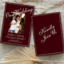 Burgundy Elegant Script Photo Classic Wedding