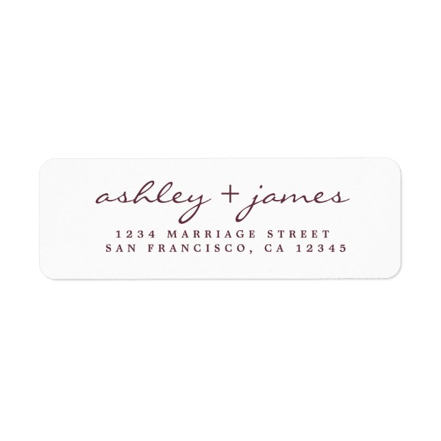 Burgundy Elegant Script Wedding Return Address (Front)