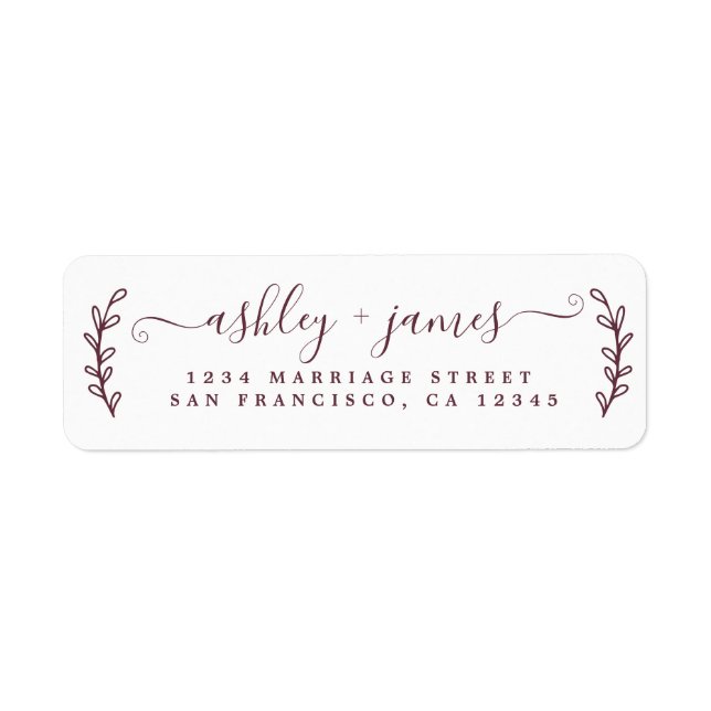 Burgundy Elegant Script Wedding Return Address (Front)