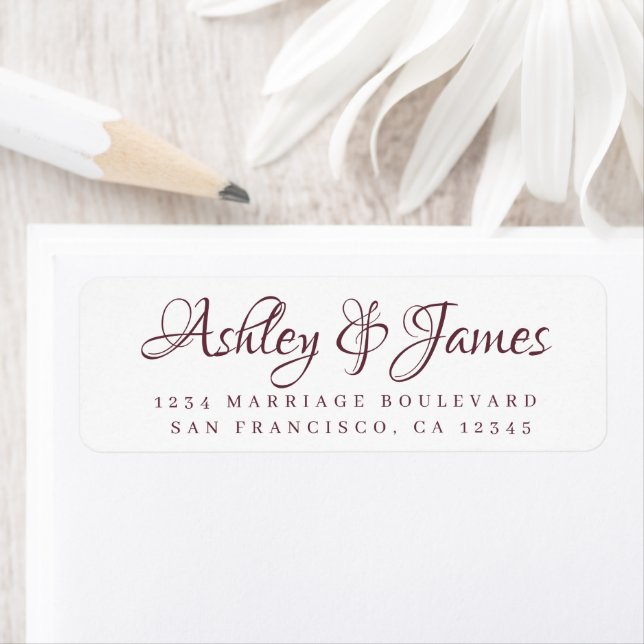 Burgundy Elegant Script Wedding Return Address (Insitu)