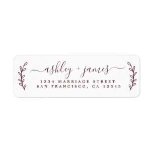 Burgundy Elegant Script Wedding Return Address