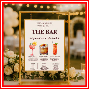 Burgundy Elegant Signature Drinks Wedding Bar Menu Poster