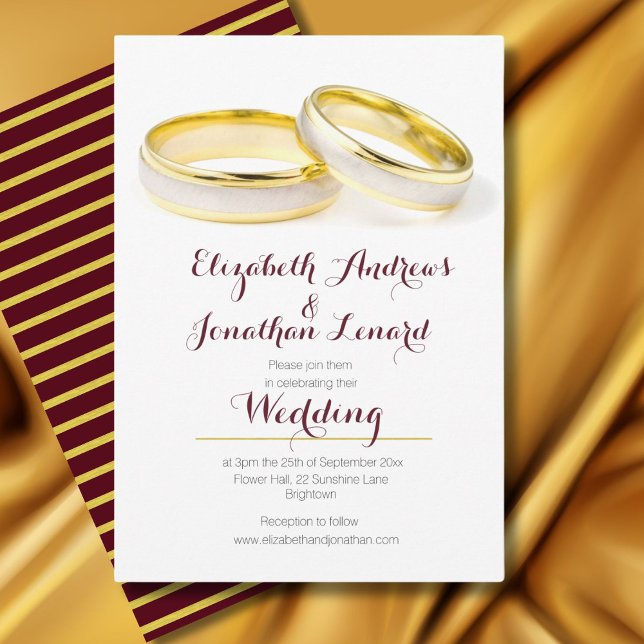 Burgundy Elegant Simple Rings Wedding Invitation (Creator Uploaded)