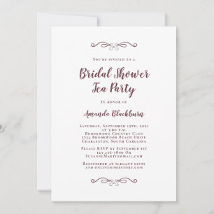 Burgundy Elegant Tea Weddings Bridal Shower Modern Invitation