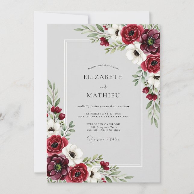 Burgundy Elegant Winter Wedding Invitation (Front)