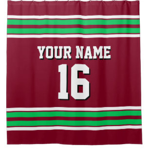 Burgundy Emerald Green White Stripes Sports Jersey Shower Curtain
