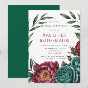 Burgundy & Emerald Peony Winter Bachelorette Party Invitation