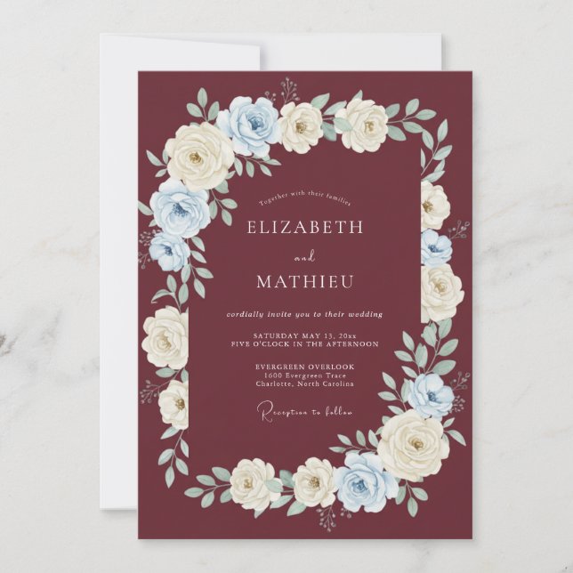 Burgundy Enchanted Floral Wedding Invitation (Front)