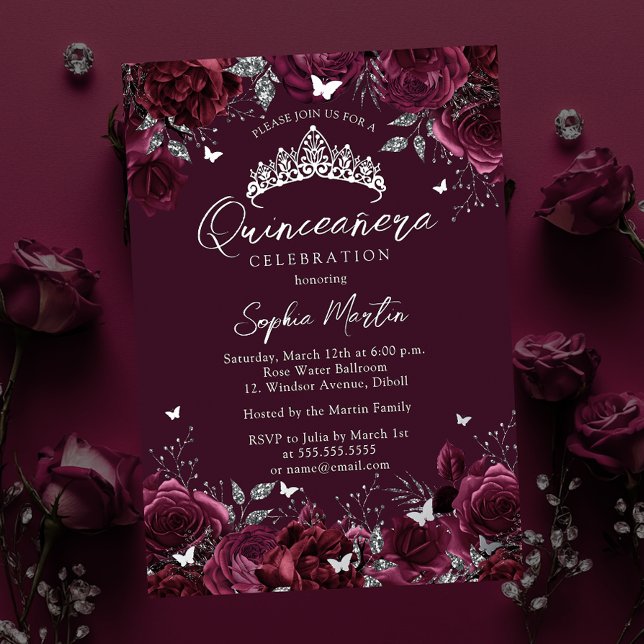 Burgundy Enchanting Floral Butterfly Quinceanera (Creator Uploaded)