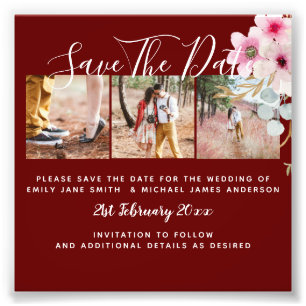 Burgundy Engagement Photo Save the Date BUDGET Print