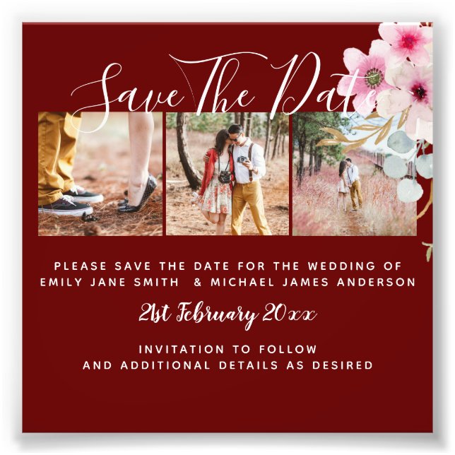 Burgundy Engagement Photo Save the Date BUDGET Print (Front)