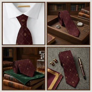 Burgundy Estate Crest Jacquard Luxury Tie