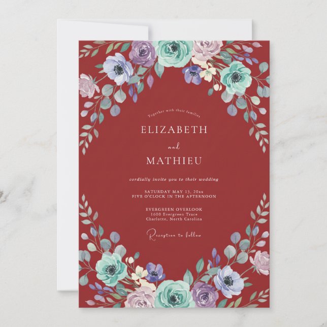 Burgundy Ethereal Arch Wedding Invitation (Front)