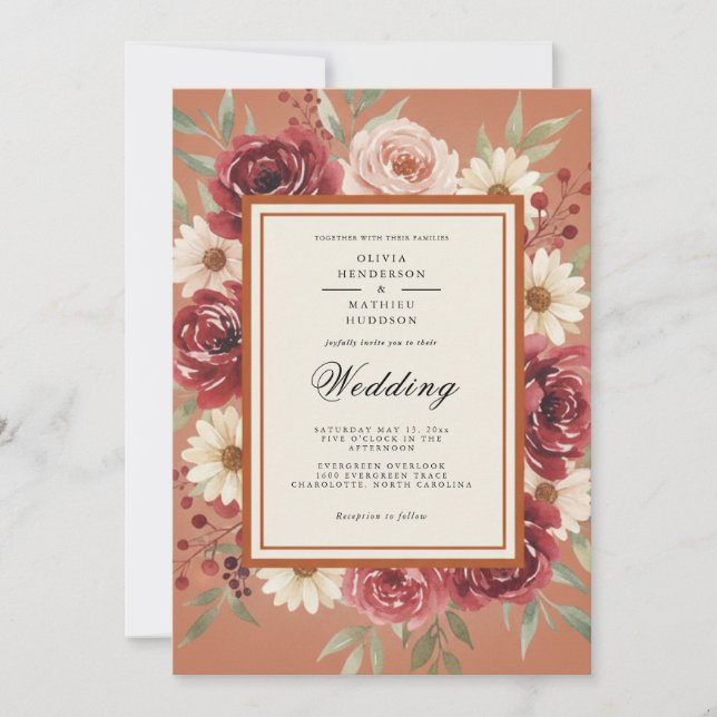 Burgundy Ethereal Autumn Wedding Invitation (Front)