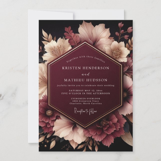 Burgundy Ethereal Bloom Wedding Invitation (Front)