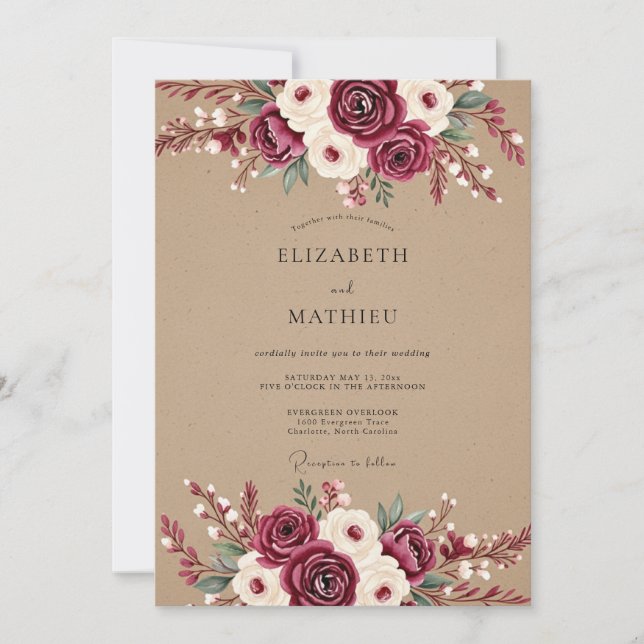 Burgundy Ethereal Blossom Wedding Invitation (Front)