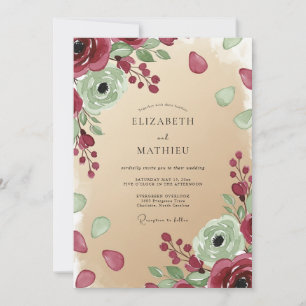 Burgundy Ethereal Botanical Wedding Invitation