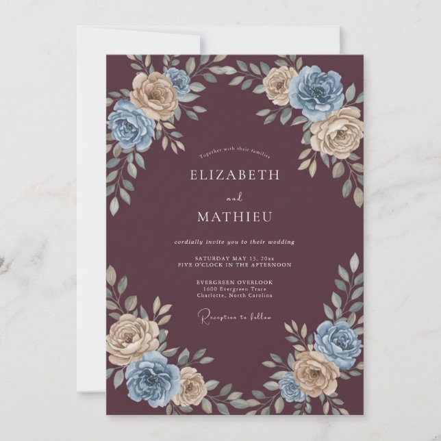 Burgundy Ethereal Flourish Wedding Invitation (Front)