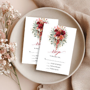 Burgundy Eucalyptus Boho Autumn Floral RSVP Card