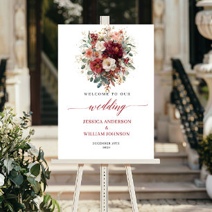 Burgundy Eucalyptus Boho Autumn Floral Wedding   Poster