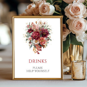 Burgundy Eucalyptus Fall Drinks Tabletop Sign
