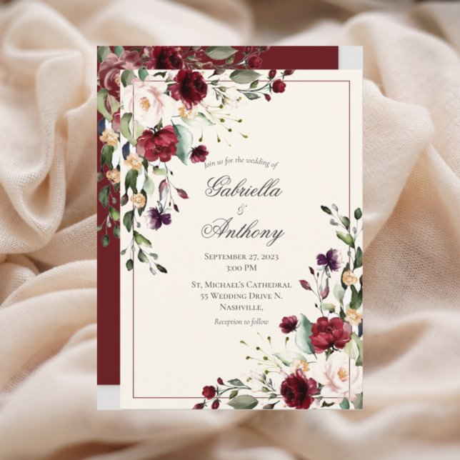 Burgundy Eucalyptus Floral Wedding Invitation (Creator Uploaded)