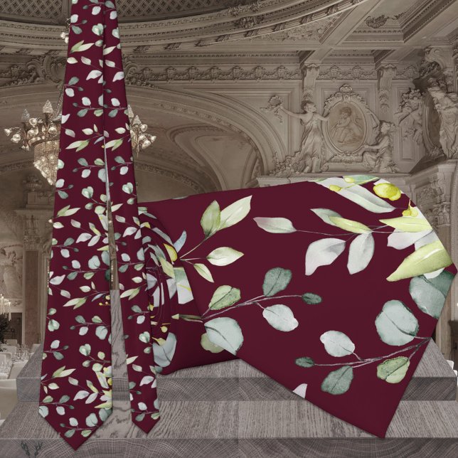 Burgundy Eucalyptus Greenery Wedding Neck Tie (Creator Uploaded)