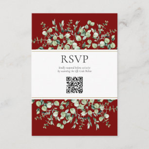 Burgundy Eucalyptus QR Code Wedding RSVP  Enclosure Card