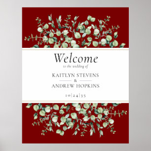 Burgundy Eucalyptus Wedding Welcome  Poster