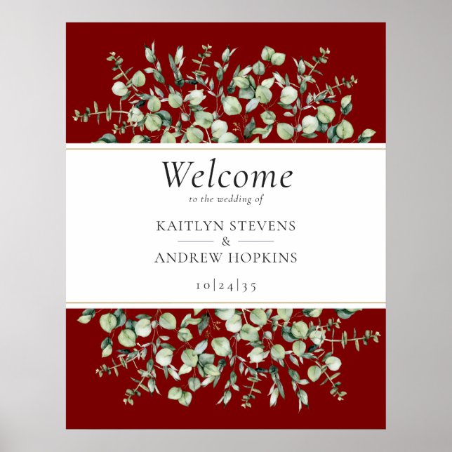 Burgundy Eucalyptus Wedding Welcome  Poster (Front)