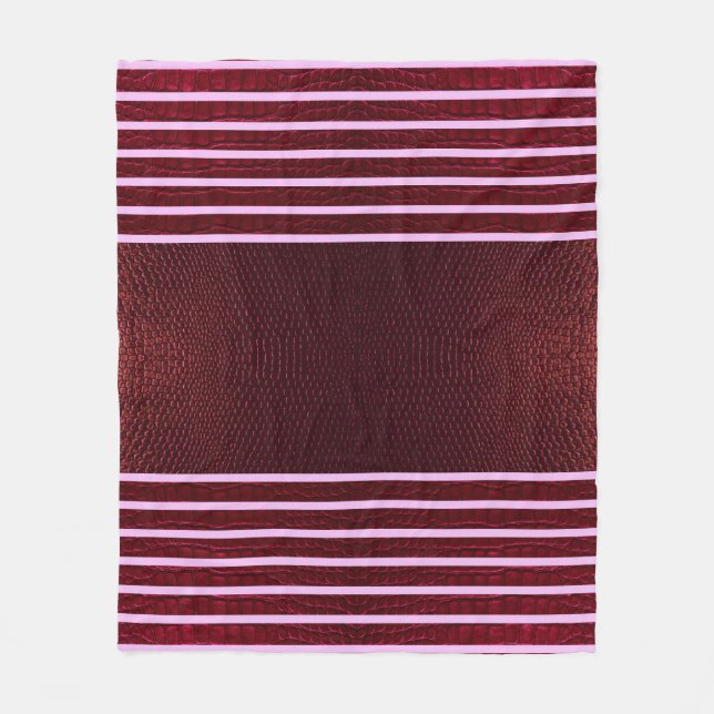 Burgundy Exotic Faux Snake Leather Linear Stripe Fleece Blanket (Front)