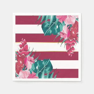 Burgundy Exotic Flowers striped Napkin