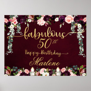 Burgundy Fabulous 50 Birthday Celebration 54x40 Poster