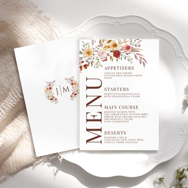 Burgundy Fall Autumn Floral Wedding Menu Cards (Creator Uploaded)