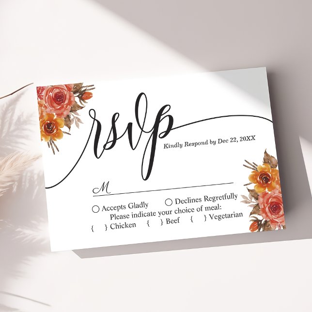 Burgundy Fall Autumn Floral Wedding RSVP Card (Creator Uploaded)