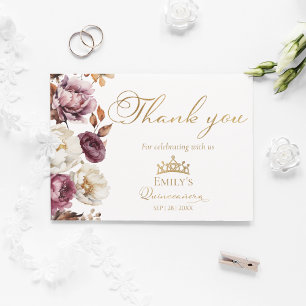 Burgundy Fall Autumn Quinceanera Thank You Card