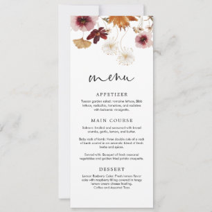 Burgundy Fall Boho Floral Wedding Menu Card