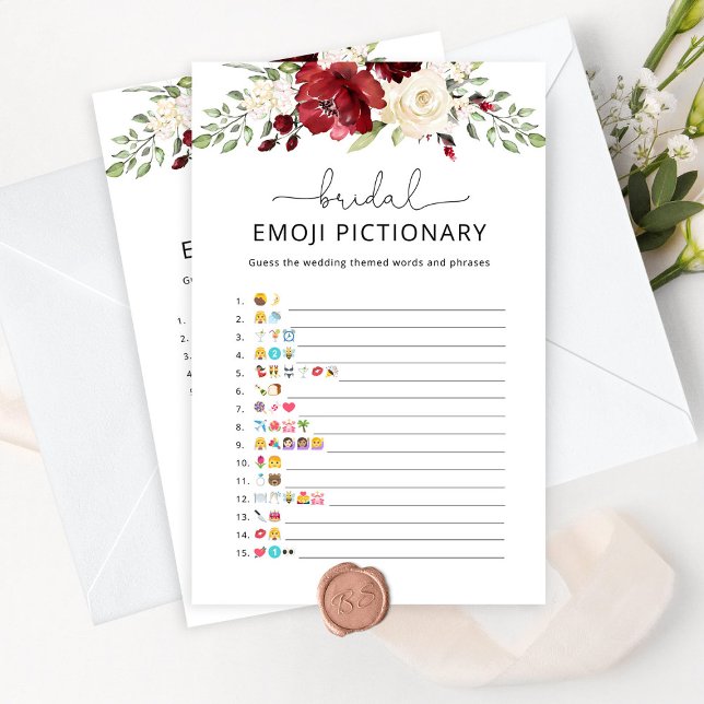 Burgundy fall bridal shower emoji pictionary game (Creator Uploaded)