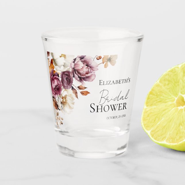 Burgundy Fall Floral Autumn Bridal Shower Shot Glass